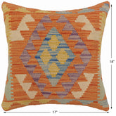 handmade Traditional Pillow Orange Blue Hand-Woven SQUARE 100% WOOL  Hand woven turkish pillow  2 x 2